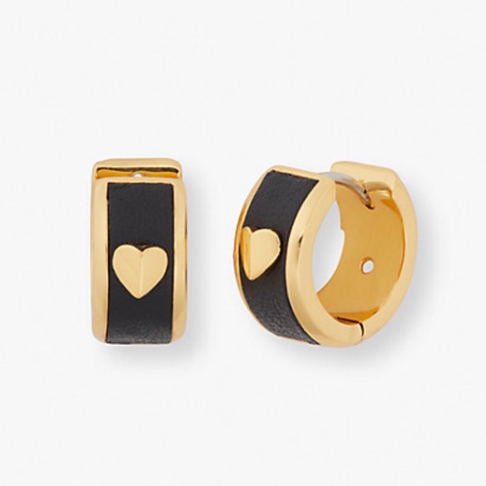 $58 Kate Spade Heartful Black Huggie Hoop Earrings